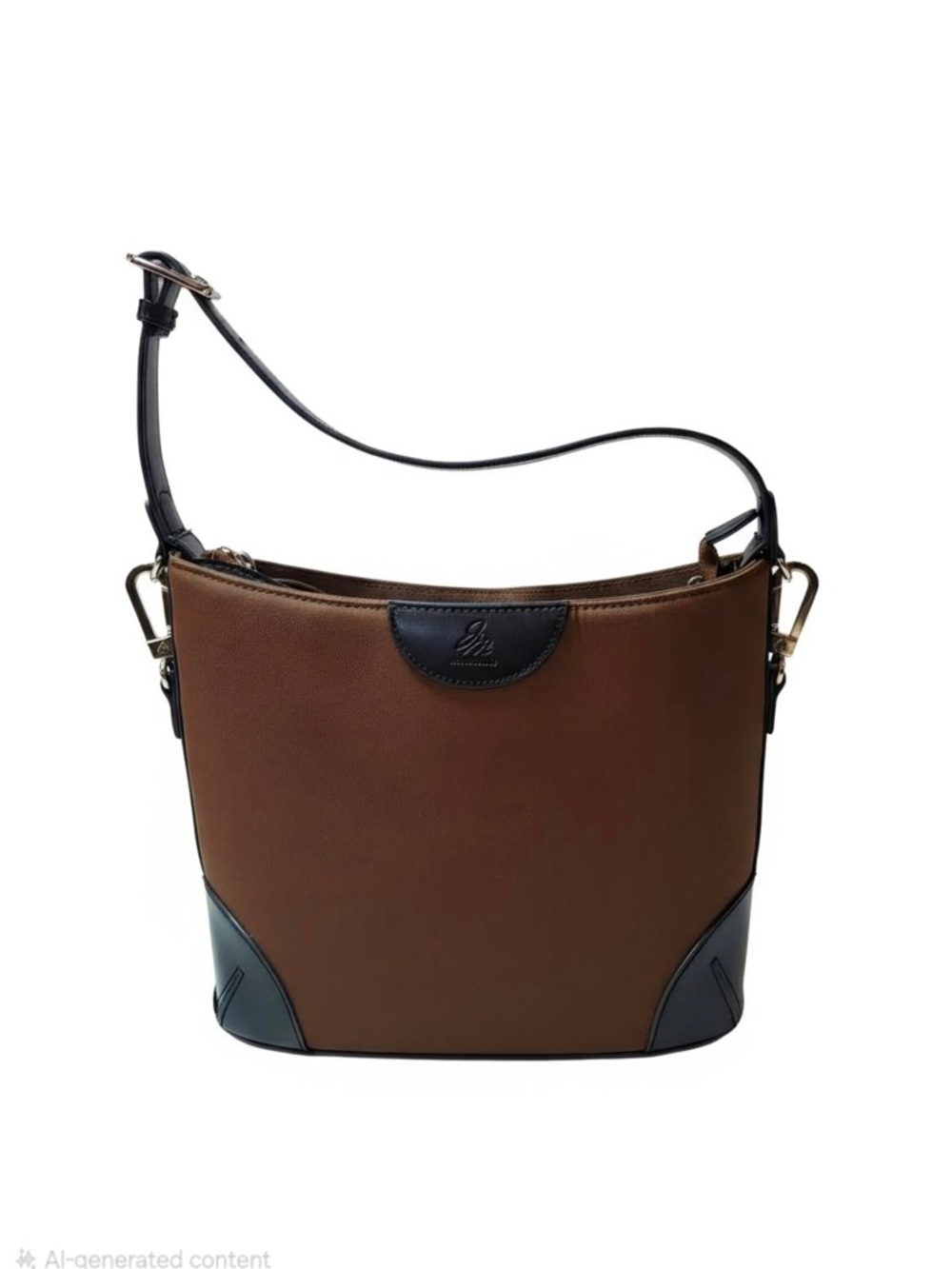 Joy Mangano Brown and Black Leatherette Shoulder Bag